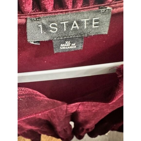 1. State Burgundy Velvet Ruffle Ballon Sleeves Tiered Flowy Boho Mini Dress XL - Picture 8 of 8
